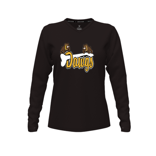 [CUS-DFW-TEES-CMF-VNK-LSL-BLK-FYXS-LOGO2] Decker Comfort T-Shirt (Female Youth XS, Black, V Neck, Logo 2, Long Sleeve)