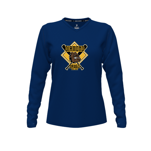 [CUS-DFW-TEES-PER-VNK-LSL-NVY-FYXS-LOGO1] Performance T-Shirt (Female Youth XS, Navy, V Neck, Logo 1, Long Sleeve)