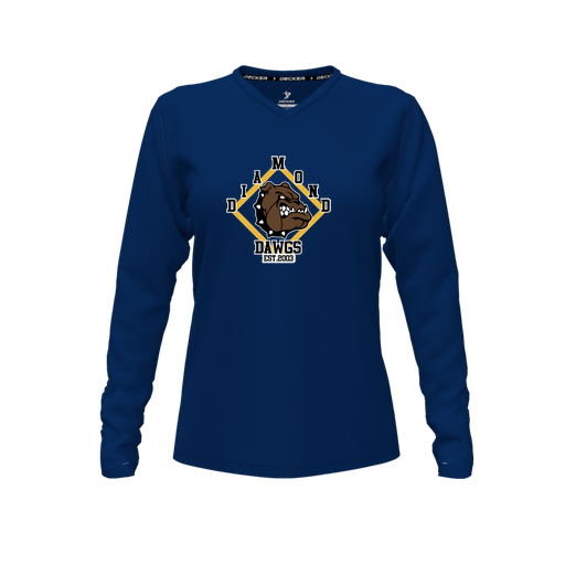 [FTLVPTNV-FYXS-LOGO3] Decker Performance T-Shirt (Female Youth XS, Navy, V Neck, Logo 3, Long Sleeve)