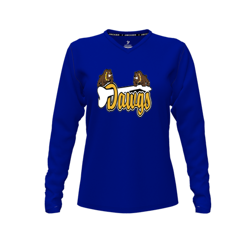 [FTLVPTRY-FYXS-LOGO2] Decker Performance T-Shirt (Female Youth XS, Royal, V Neck, Logo 2, Long Sleeve)