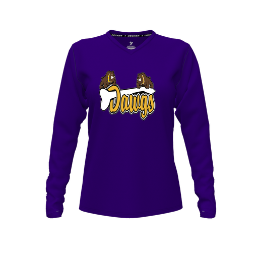 [CUS-DFW-TEES-PER-VNK-LSL-PUR-FYXS-LOGO2] Performance T-Shirt (Female Youth XS, Purple, V Neck, Logo 2, Long Sleeve)